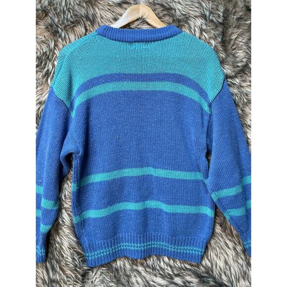 Vintage Casa Blanca Wool Blend Chunky Knit Blue Pull Over Sweater Women's Size L - Picture 4 of 4